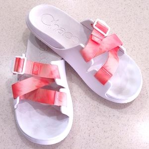 Chaco tie dye persimmon Alpine slide sandals white/orange size 10 EUC